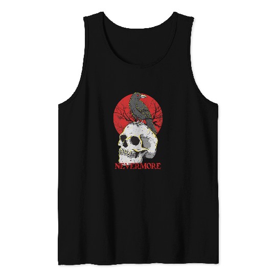 Skeletons Skulls Nevermore Gothic Crow Raven Skull Head Emo Punk Bird Lover 539 Skull Tank Tops