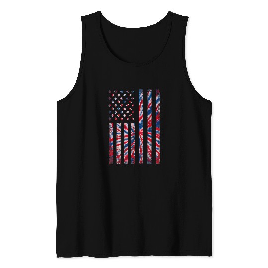Red White Blue Tie Dye American Flag vintages 4th Of July Tank Tops