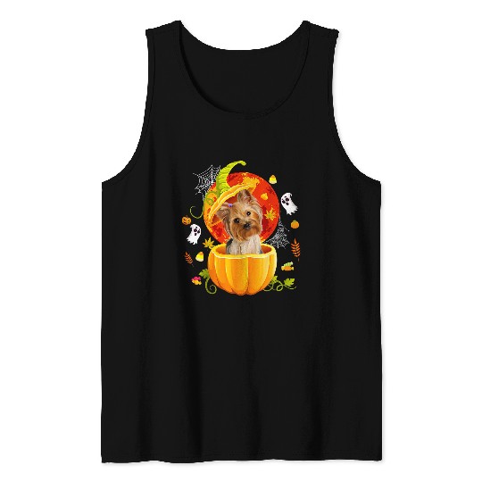 Yorkshire Terrier Witch Pumpkin Halloween Dog Lover Funny 8 Yorkie Tank Tops