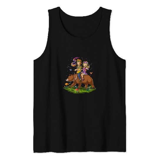 Funny Bear Hippies Riding Cute Bears Tank Tops