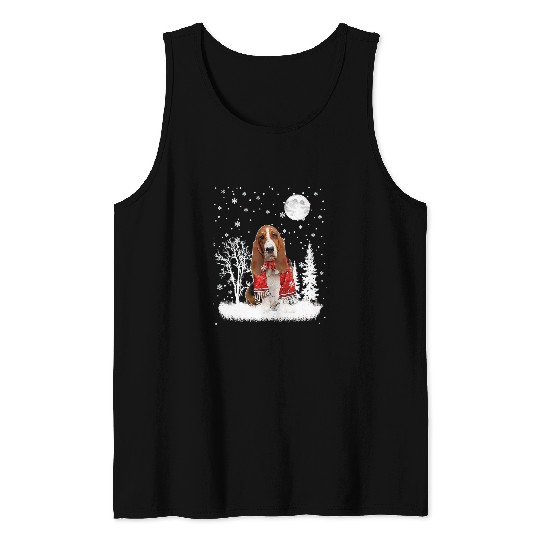 Dog Basset Hound Under Moonlight Snow Christmas Pajama 29 Tank Tops
