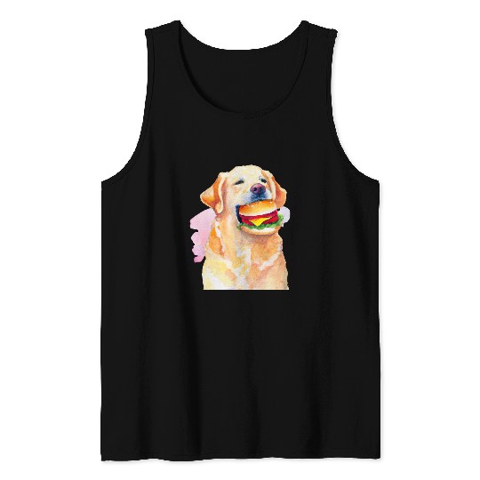 Labrador Lab Dog Golden Labrador Eating a Hamburger Watercolour Tank Tops