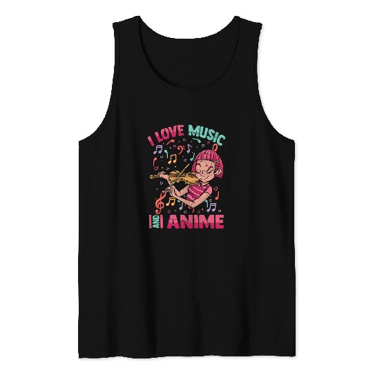 Violin Lover I Love Music And Anime Kawaii Violin Girl Manga Otaku Tank Tops