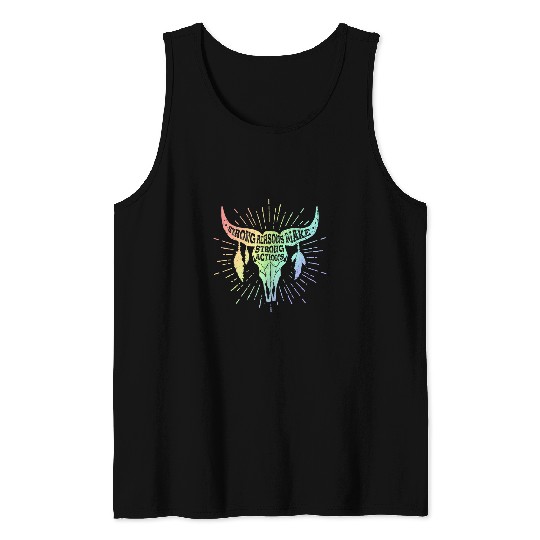 Skeletons Skulls Buffalo Skull Boho Rainbow Feathers Motivational Quote Skull Tank Tops