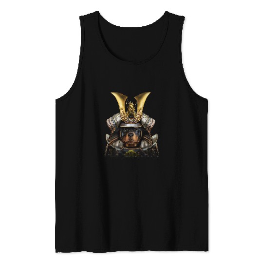 Dog Rottweiler Warrior wearing Japanese Samurai Armor Tank Tops