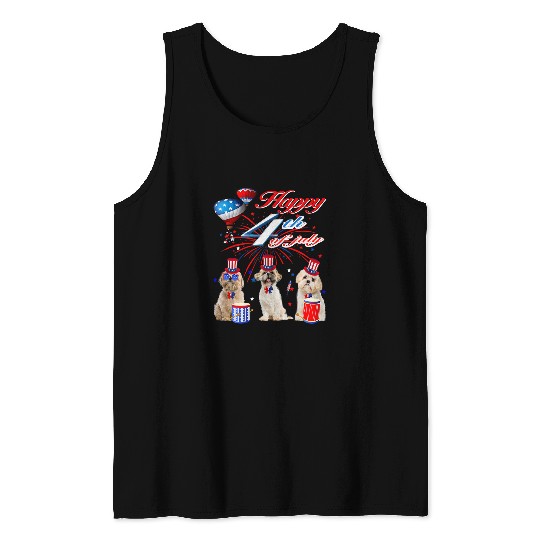 Three Shih Tzu Happy 4th Of July American Flag Men Women Tank Tops