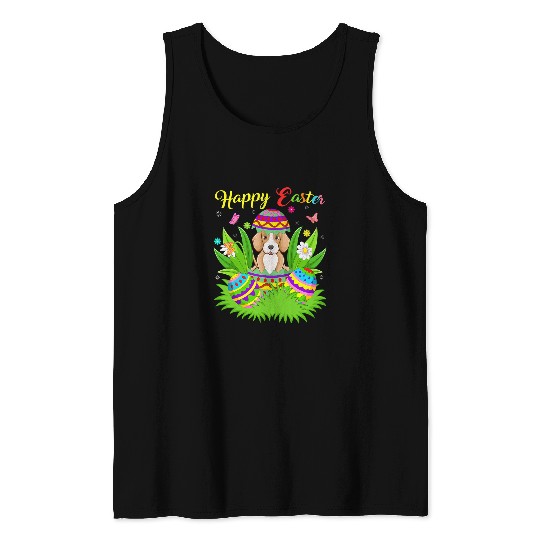 Foxhound Dog Lover Floral Easter Egg Funny Foxhound Easter Tank Tops