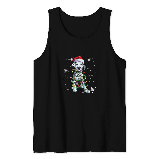 Dalmatian Christmas Light Christmas Dog Santa hat Lover Dalmatians Dog Tank Tops