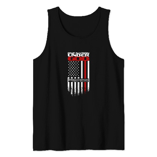Christian One Nation Under God US Flag National Anthem Day Christ Tank Tops