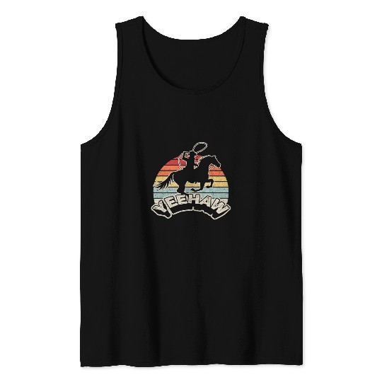 Cowboy Retro Western Horse Bull Riding Rodeo Yeehaw Cowboy Tank Tops