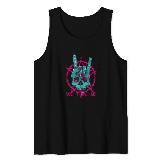 Skeletons Skulls Rock Til We Die Rock On Skeletons Hand Rock and Roll Punk Emo 695 Skull Tank Tops