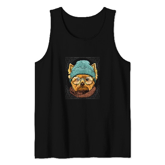 Yorkshire Terrier Hipster Yorkshire Terrier With Glasses Dog Lover 573 Yorkie Tank Tops