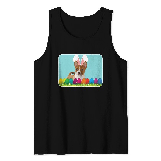 Dog Basenji w Bunny Ears Tank Tops