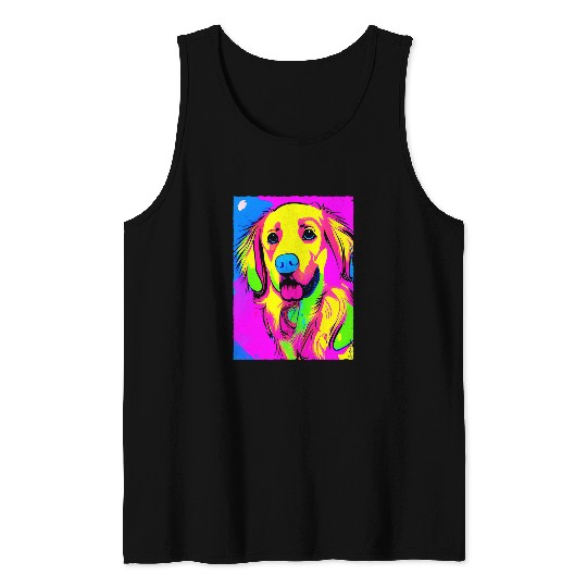 Goldie Pop Art Design Gradient Golden Retriever Dog Tank Tops