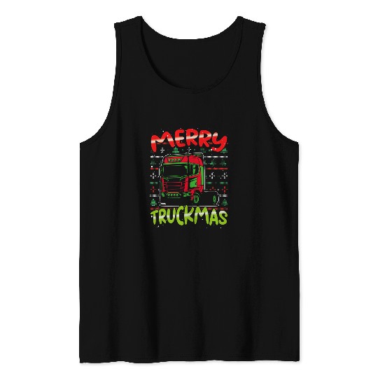 Christmas Semi Truck Funny Christmas Trucker Merry Truckmas 1 Tank Tops