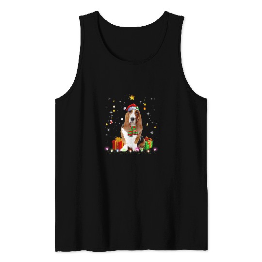 Dog Basset Hound Santa Christmas Tree Lights Funny xmass Pjs Boys 56 Tank Tops