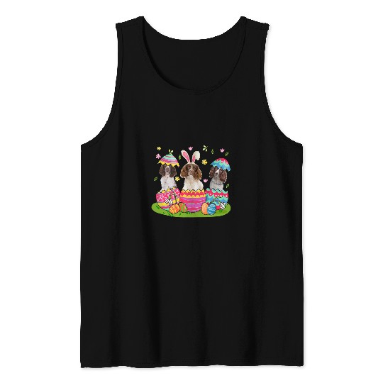 Three Bunny English Springer Spaniel Inside Easter Egg Happy Tank Tops