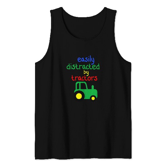 Tractor driving Kids Youth Easily Distracted By Tractors Boys Green Tractor White Tank Tops