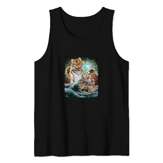 Tiger Gift Monster Tiger as Kraken Attack a wars Ship at High Seas Tank Tops