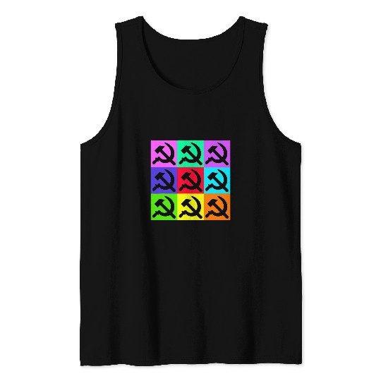 Black Hammer and Sickle Communist Colorful Pop Art Tank Tops