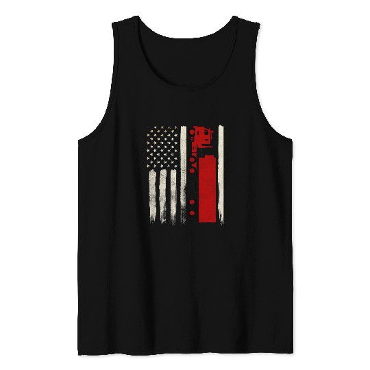 Trucker Gifts Tractor Trailer 18 Wheeler Patriotic US Flag 2 Tank Tops