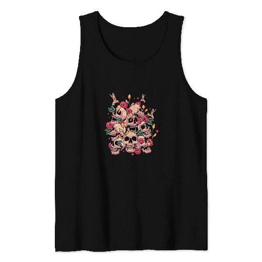 Skeletons Skulls Mushroom Chinese Hummingbird Pagan Aesthetic Nu Goth 74 Skull Tank Tops