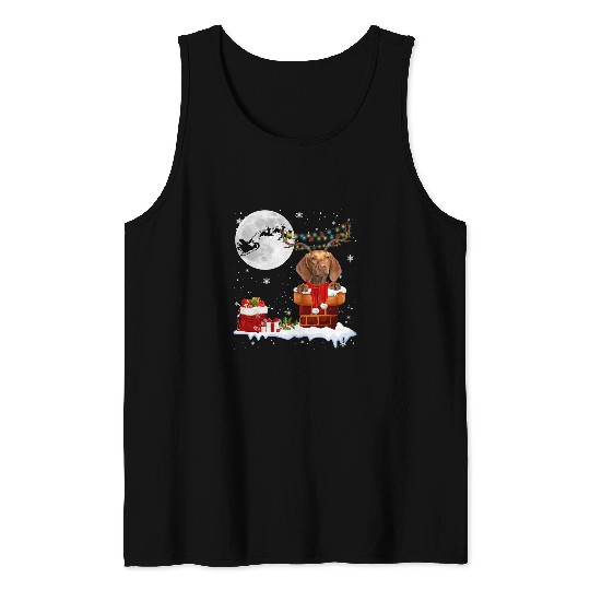 Dog Vizsla Chimney Ugly Christmas Lights xmass Pajamas Tank Tops