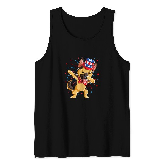 GSD Dabbings German Shepherd 4th of July Men Women American Flag German Shepherd Dog Dog Tank Tops
