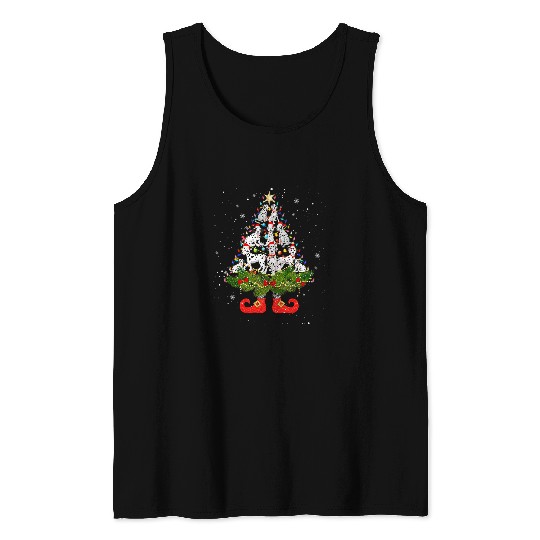Dalmatian Christmas Tree Lights Cute Santa Hat Dog Lover Dalmatians Dog Tank Tops