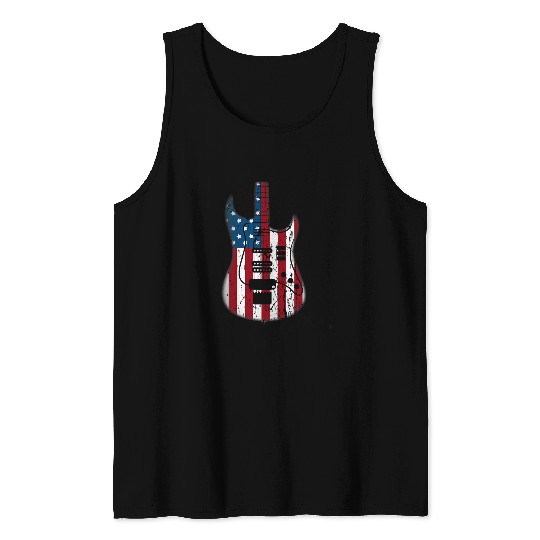 Guitarist American Flag Guitar Red White Patriotic Music Lover Guitar Tank Tops