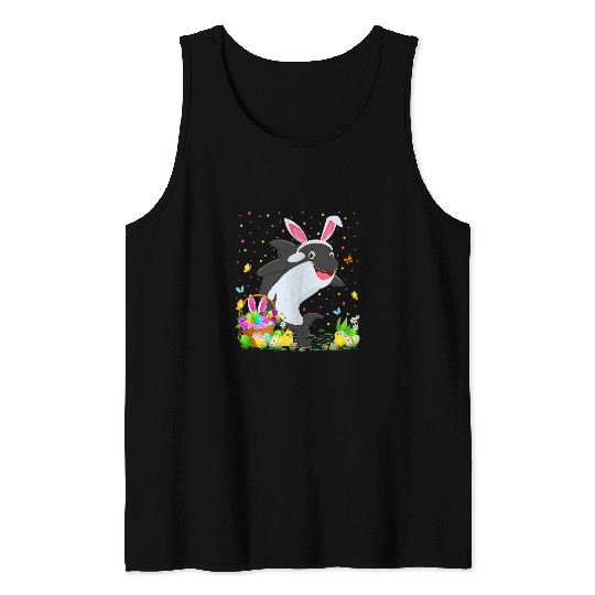 Whales Easter Orca Fish Bunny Egg Hunting Orca Easter Sunday Tank Tops