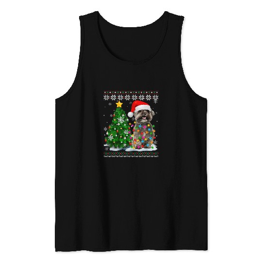 Ugly Shih Tzu Dog Santa Hat Christmas Tree Light Tank Tops
