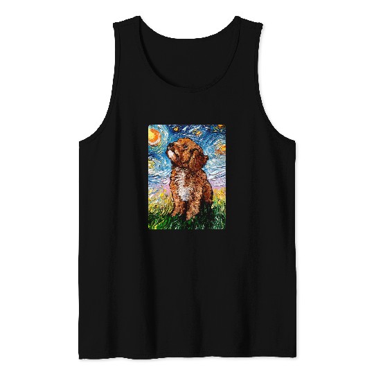 Cavapoo Starry Night Impressionist Dog Art Tank Tops