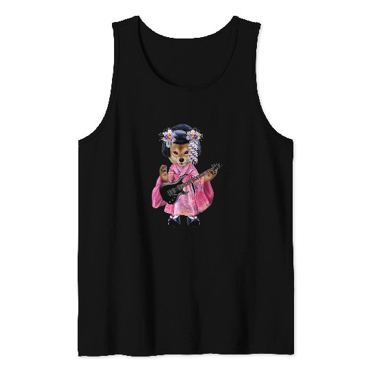 Dog Shiba Inu Metal Shiba Inu Japanese Geisha Kimono Play Guitar Tank Tops