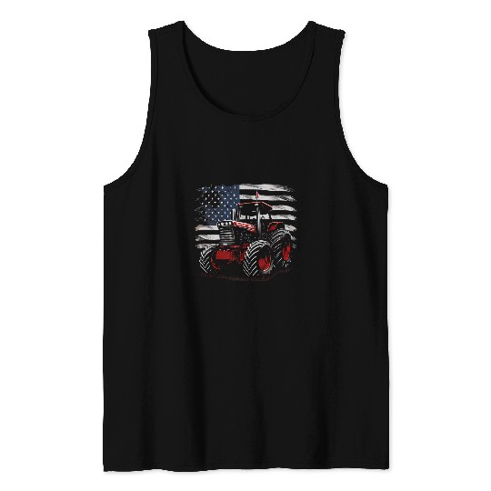 Tractor driving USA Flag Patriotic Farming Gift Tank Tops