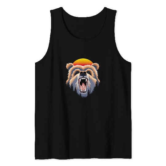 Funny Bear Grizzly Bear Face 176 forest Cute Bears Tank Tops
