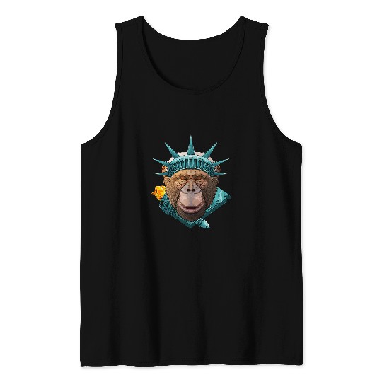 Statue Of Liberty Chimpanzee 4th Of July Animal USA America Tank Tops