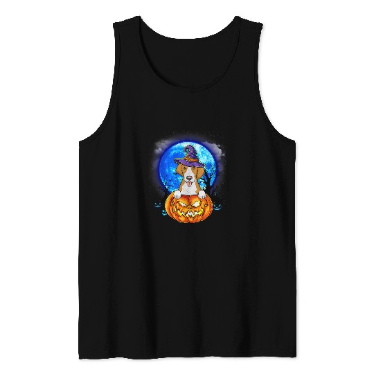 Foxhound Witch Hat Pumpkin Scary Halloween Dog Lovers Tank Tops