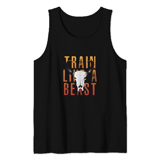 Skeletons Skulls Train like a Beast Muay Thai Jiu Jitsu MMA Gym Bull Skull Tank Tops