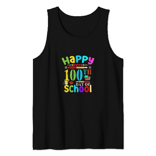 Happy 100th Days of school Kindergarten Teacher or Student 2 Tank Tops