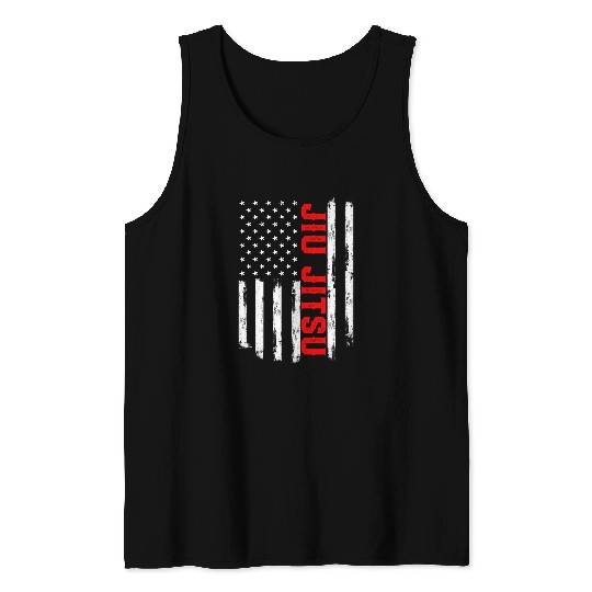 Retro American Flag Funny Brazilian Jiu Jitsu US Sports Tank Tops
