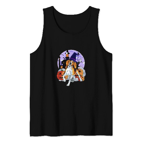 Funny Foxhound Dog Halloween Witch Pumpkin Tank Tops