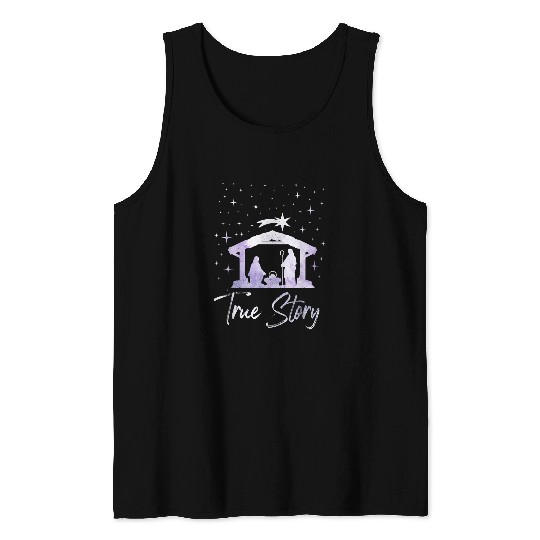 Christian Jesus True Story Nativity Scene Manger Jesus Christmas Holiday 40 Christ Tank Tops