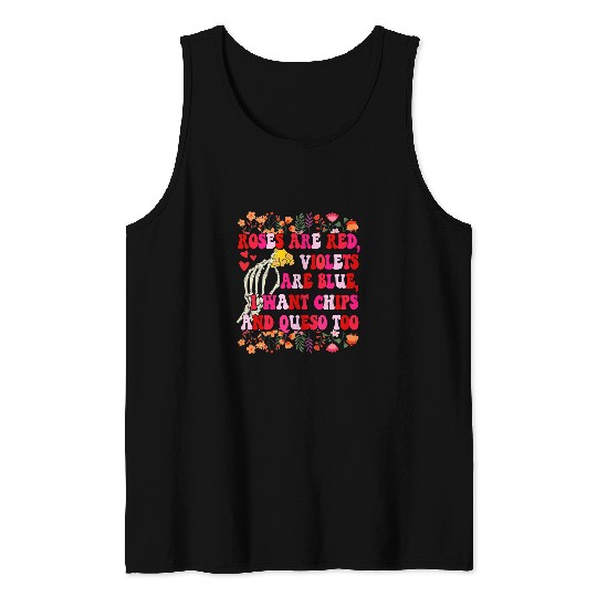 Violin Lover Roses Red Violets Blue Chips And Queso Funny Valentines Day Tank Tops