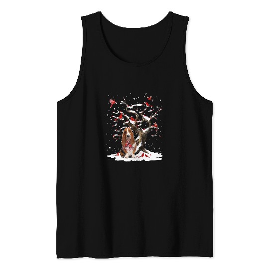Dog Basset Hound Scarf Cardinal Snow Christmas 241 Tank Tops