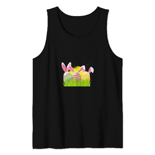 Rabbits Easter Day Rabbit Ears Bunny Easter Eggs Happy Easter Tank Tops
