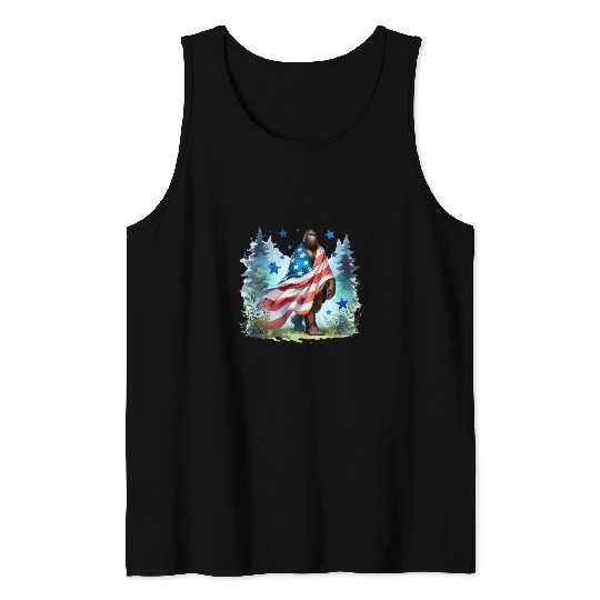 Bigfoot Veteran American Flag Patriotic Men Kids Tank Tops