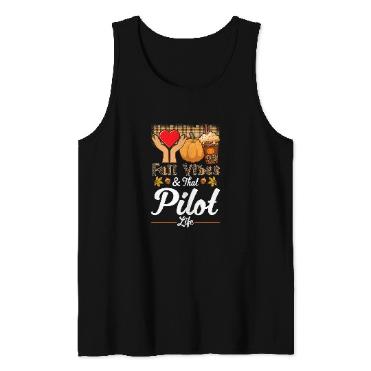 Fall Vibes Pilot Life Pumpkin Spice Latte Coffee Leopard Tank Tops