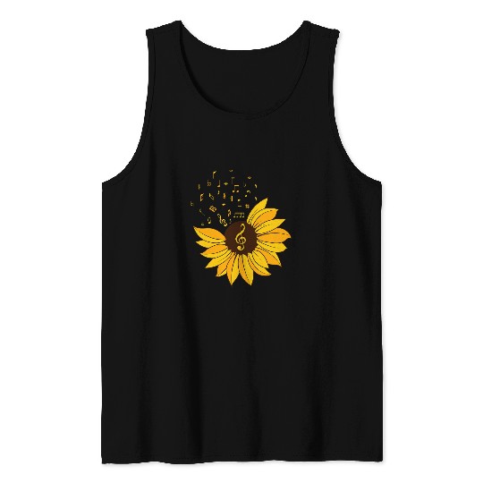 Womens Sunflower Music Lover Notes Student Teacher Musician Tank Tops