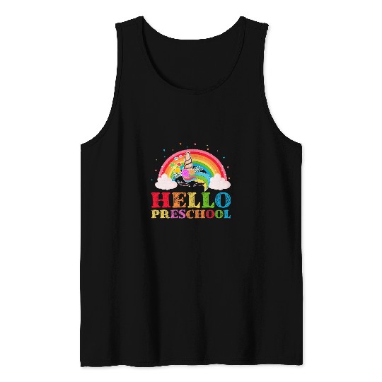 Hello Preschool Rainbow Unicorn Teacher Back To School Tank Tops